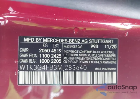 2021 Mercedes-Benz A 220 4Matic из США, поврежденный, VIN W1K3G4FB3MJ283640